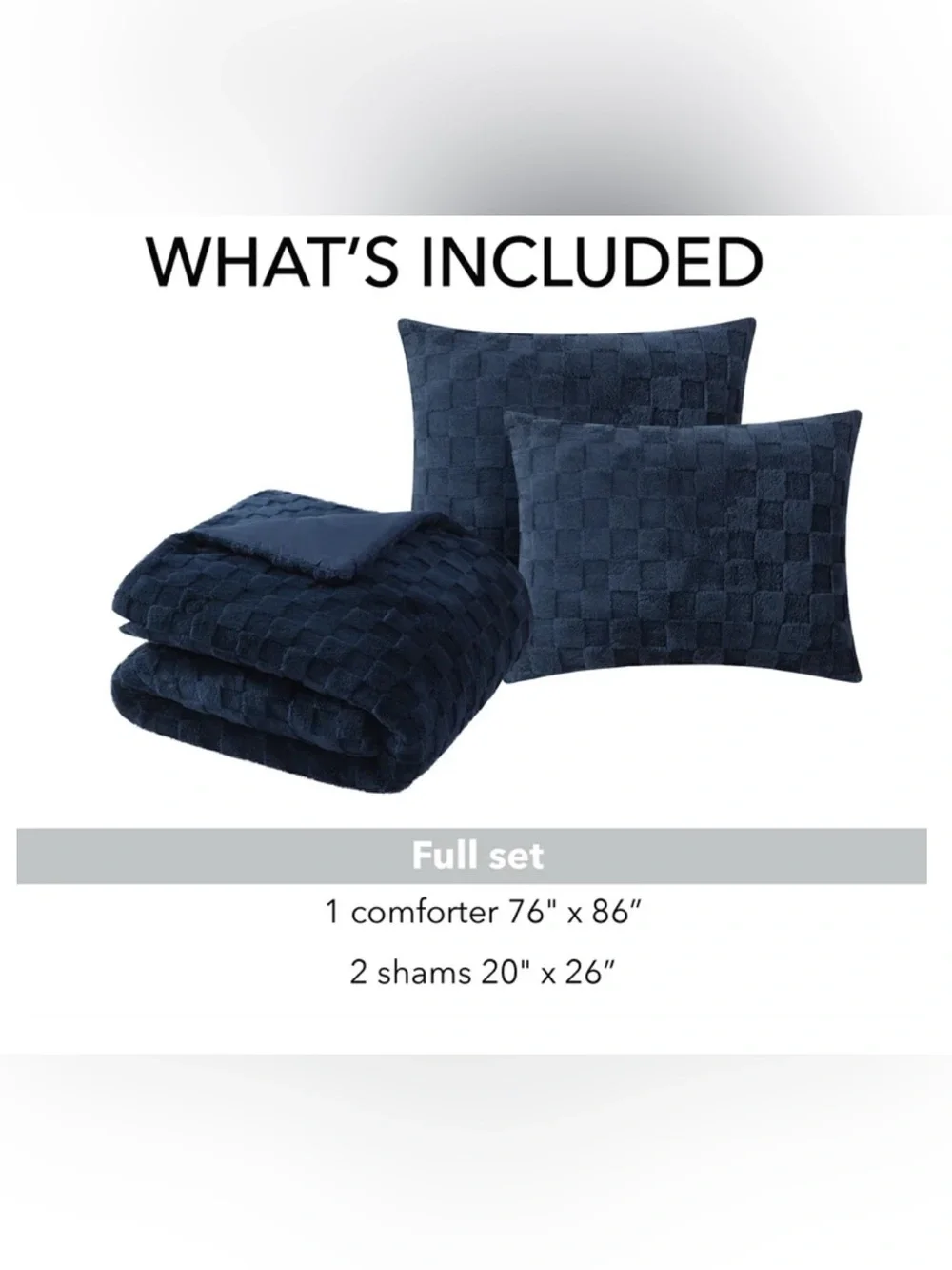 3-Piece Navy Embossed Checkerboard Comforter Set Twin/Full-NEW
